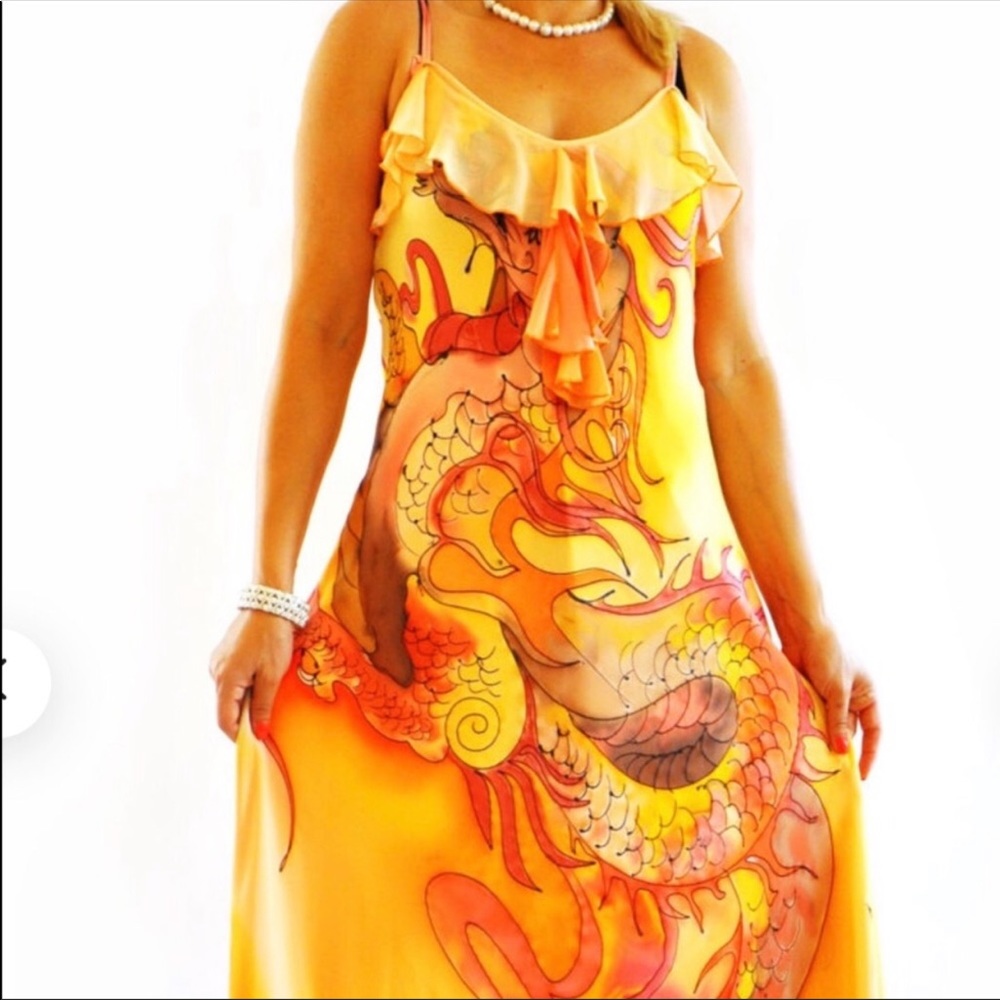 100% silk , artist hand painted dress , size 12